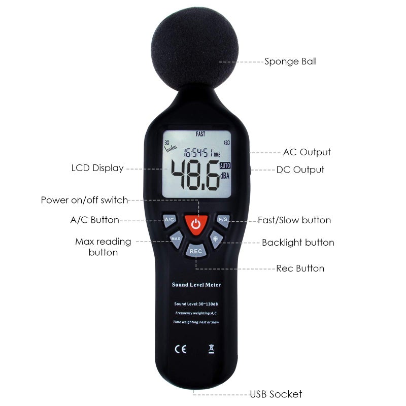 DANOPLUS Decibel Meter Sound Level Meter with Data Logging, High Accuracy dB SPL Meter with LCD Backlight, Real-time Display, 30-130 dB Range, Connect Software in PC - Image 5